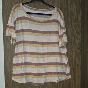 Casual Striped Short Sleeve Top - Cream and Brown